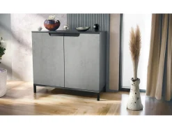 Aparador Sylt V3, Armario de Cocina Moderno con 2 Puertas Grandes antracita mate / hormigón oxidado (92,5 x 83.5 x 35)