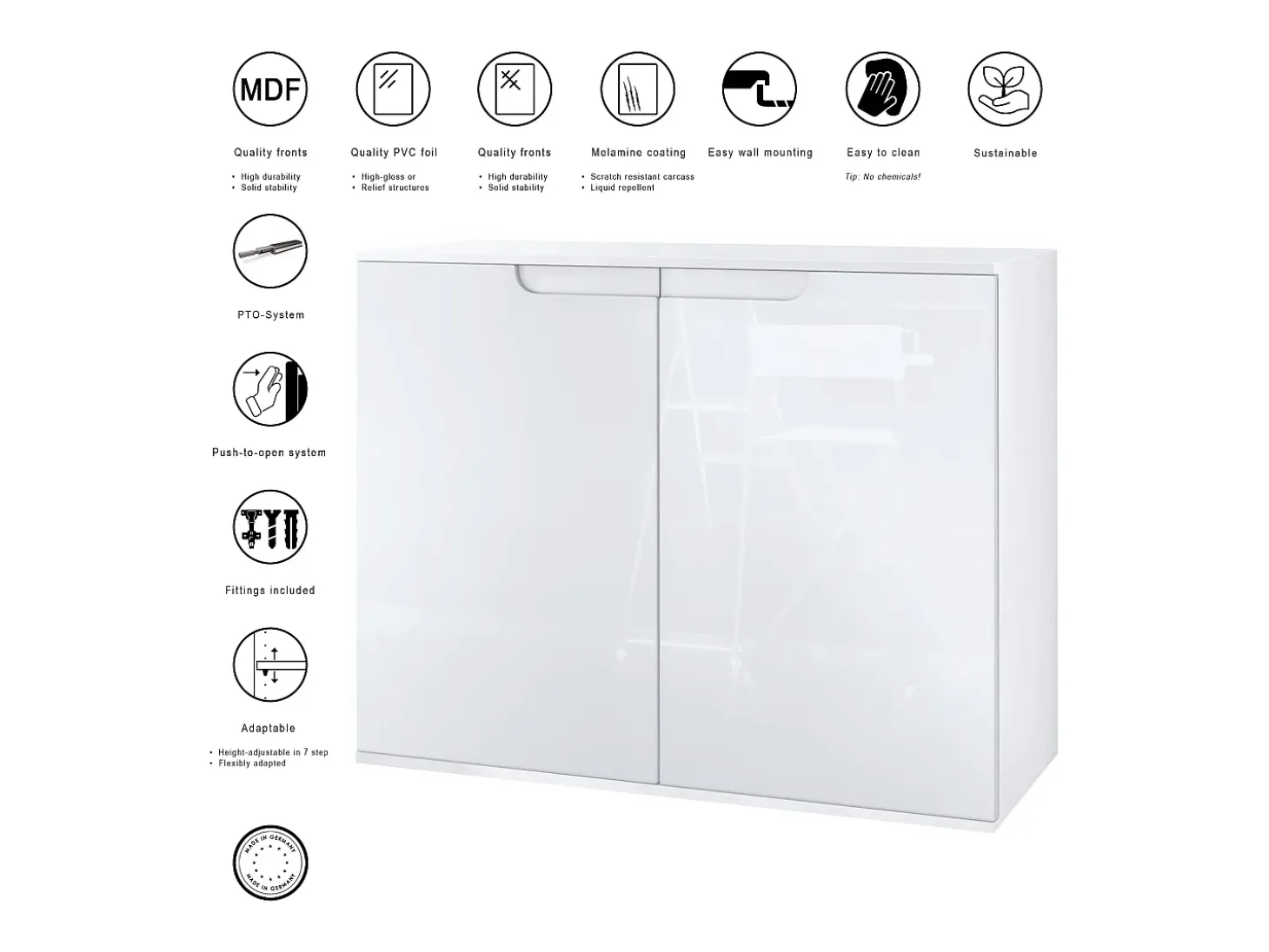 Aparador Sylt V3, Armario de Cocina Moderno con 2 Puertas Grandes blanco mate / gris arena de alto brillo (92,5 x 73.5 x 35)
