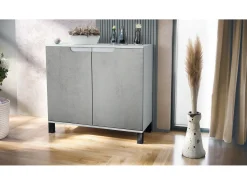 Aparador Sylt V3, Armario de Cocina Moderno con 2 Puertas Grandes blanco mate / hormigón oxidado (92,5 x 84.5 x 35)