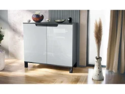 Aparador Sylt V3, Armario de Cocina Moderno con 2 Puertas Grandes antracita mate / blanco de alto brillo (92,5 x 84.5 x 35)