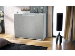Aparador Sylt V3, Armario de Cocina Moderno con 2 Puertas Grandes blanco mate / hormigón oxidado (92,5 x 75.5 x 35)