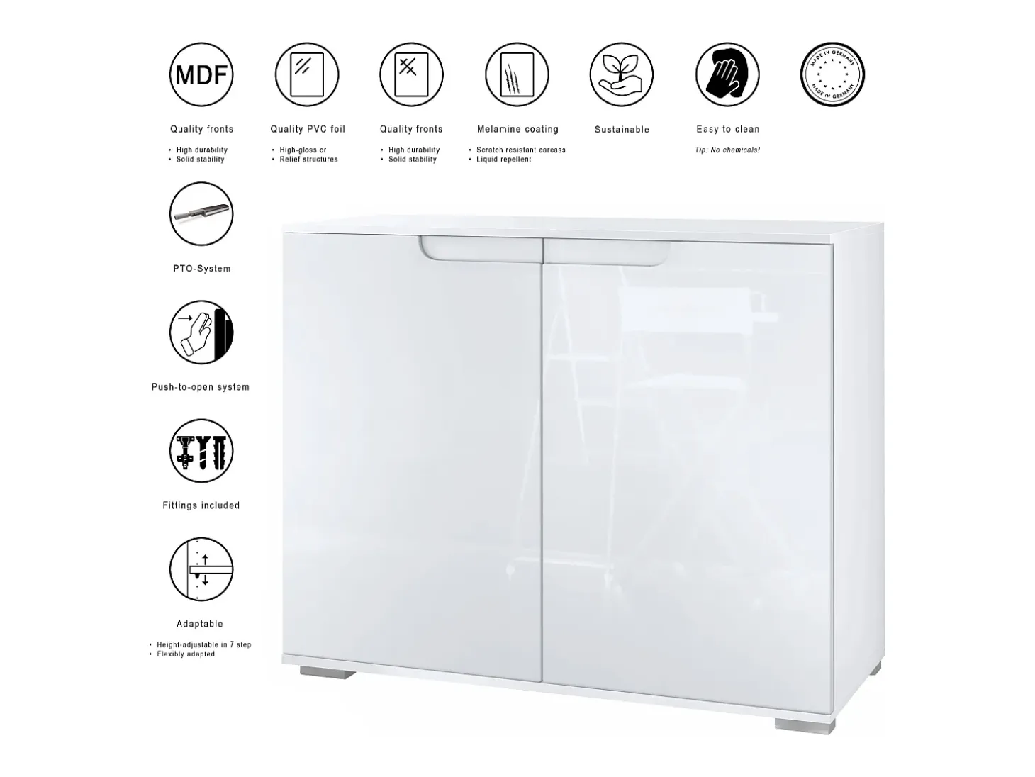 Aparador Sylt V3, Armario de Cocina Moderno con 2 Puertas Grandes blanco mate / hormigón oxidado (92,5 x 75.5 x 35)