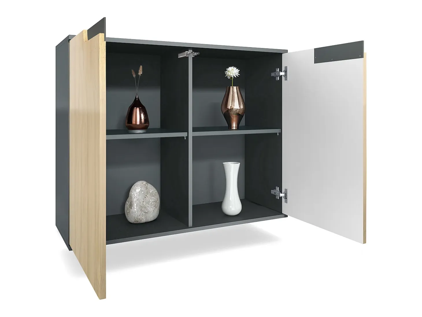 Aparador Sylt V3, Armario de Cocina Moderno con 2 Puertas Grandes antracita mate / hormigón oxidado (92,5 x 73.5 x 35)