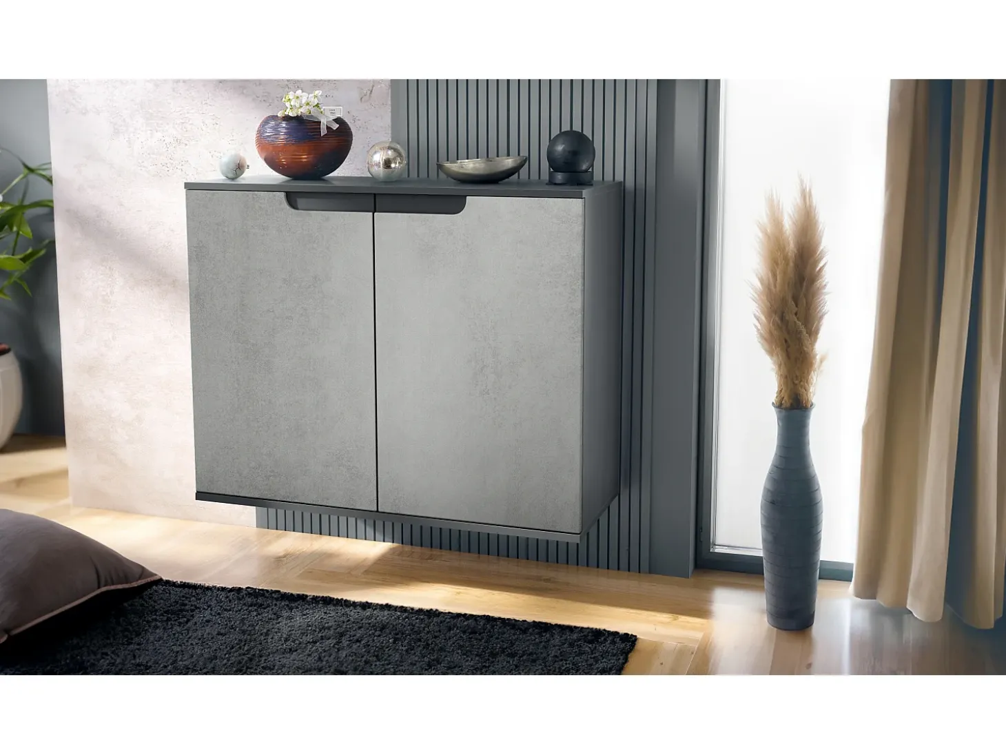 Aparador Sylt V3, Armario de Cocina Moderno con 2 Puertas Grandes antracita mate / hormigón oxidado (92,5 x 73.5 x 35)