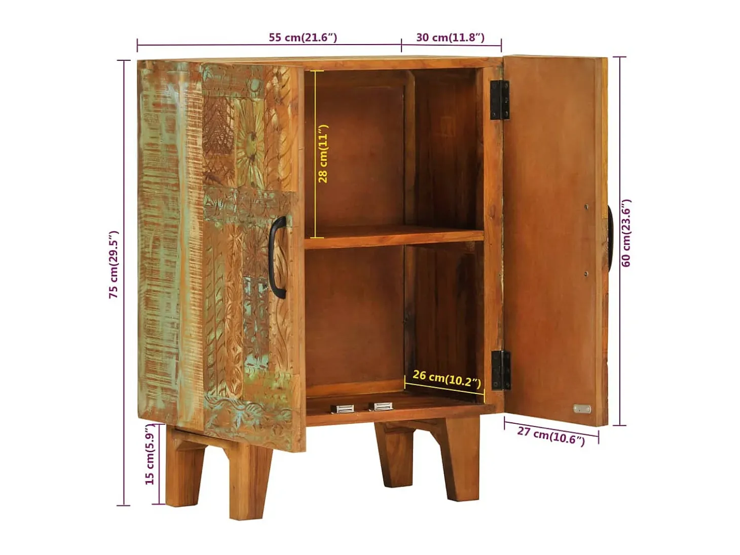 Aparador tallado a mano madera maciza reciclada 55x30x75 cm