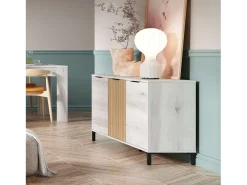 Aparador Tokio Estilo Nórdico Blanco Albo y Roble 3 Puertas 136 cm