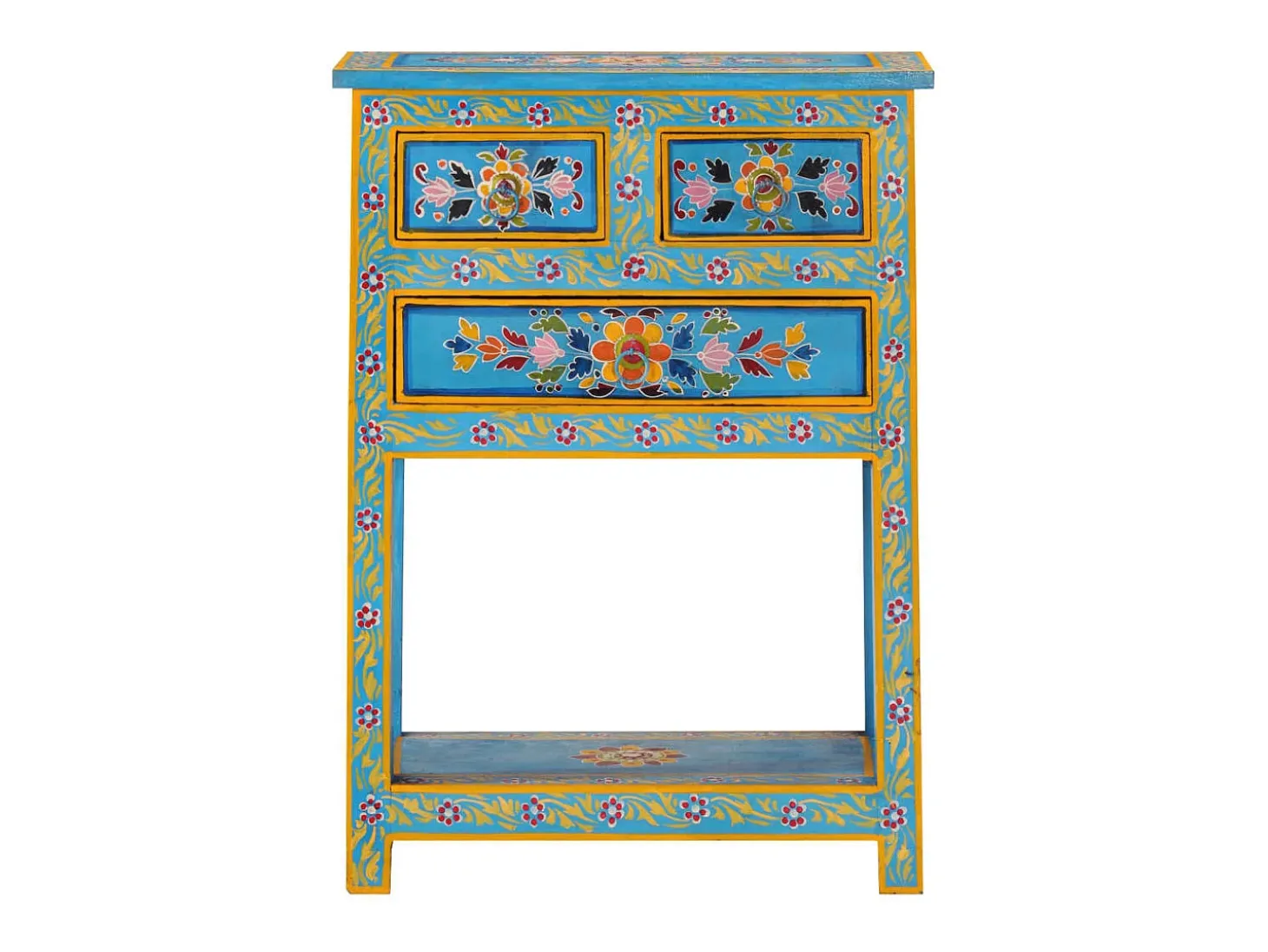 Aparador turquesa de madera maciza de mango 55x30x76 cm