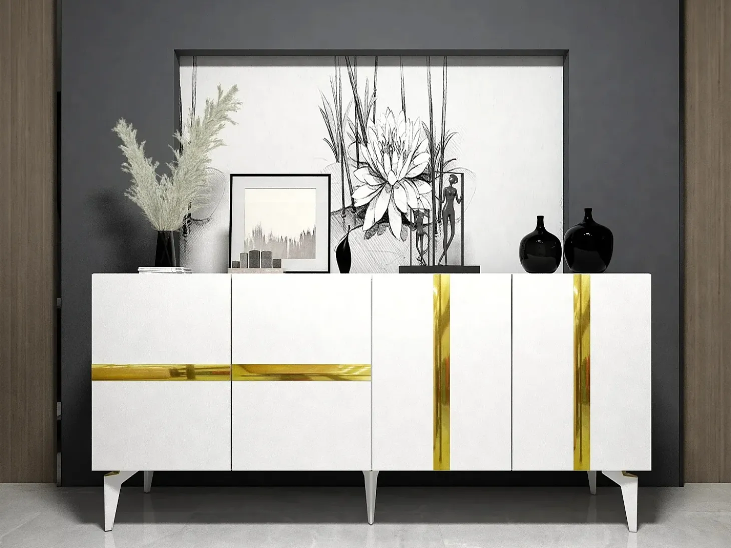 Aparador Vania Blanco dorado150x79x40 cm