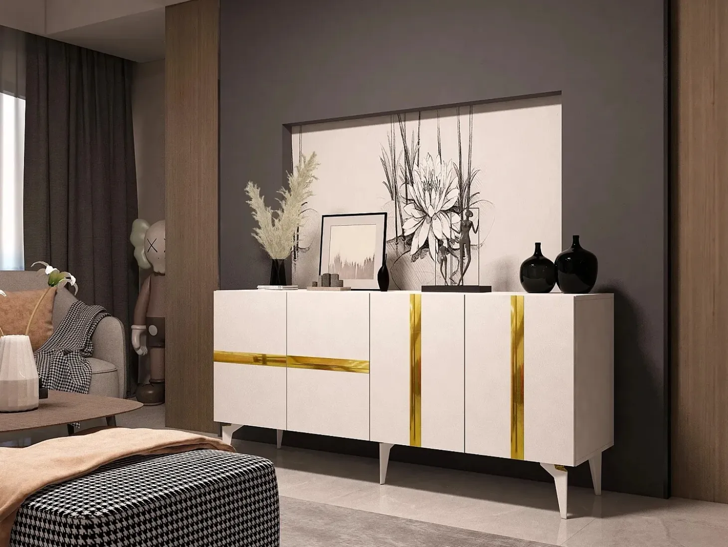Aparador Vania Blanco dorado150x79x40 cm