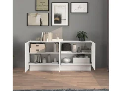 Aparador Vela con 4 puertas en color blanco brillo 160x35x75,4 cm