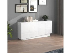 Aparador Vela con 4 puertas en color blanco brillo 160x35x75,4 cm