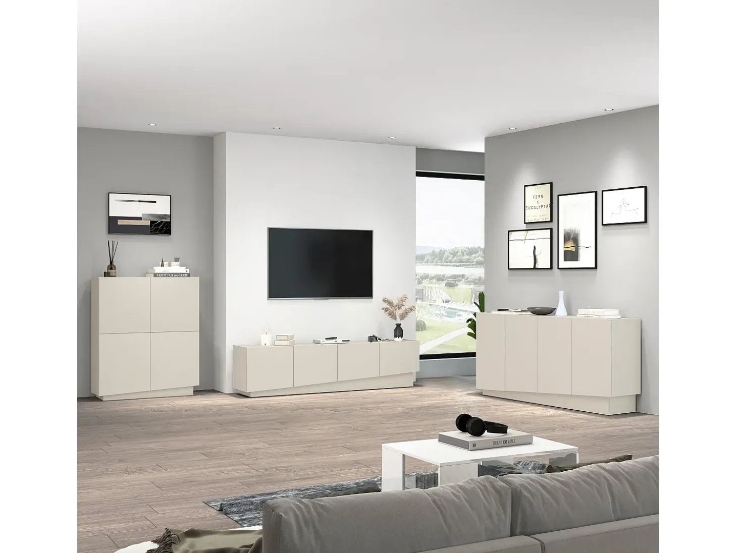 Aparador Vela con 4 puertas color cachemira 160x35x75,4 cm