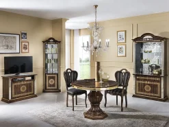 Aparador Venus de 163 cm con 4 puertas y 1 cajón en madera lacada en marrón brillante y dorado