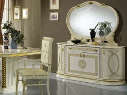 Aparador Venus de 163 cm con 4 puertas y 1 cajón en madera lacada en beige brillante y dorado