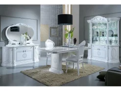 Aparador Venus de 163 cm con 4 puertas y 1 cajón en madera lacada en blanco y gris brillante