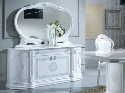 Aparador Venus de 163 cm con 4 puertas y 1 cajón en madera lacada en blanco y gris brillante