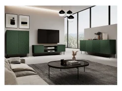 Aparador verde y madera 150 cm 3 puertas 2 cajones Emile