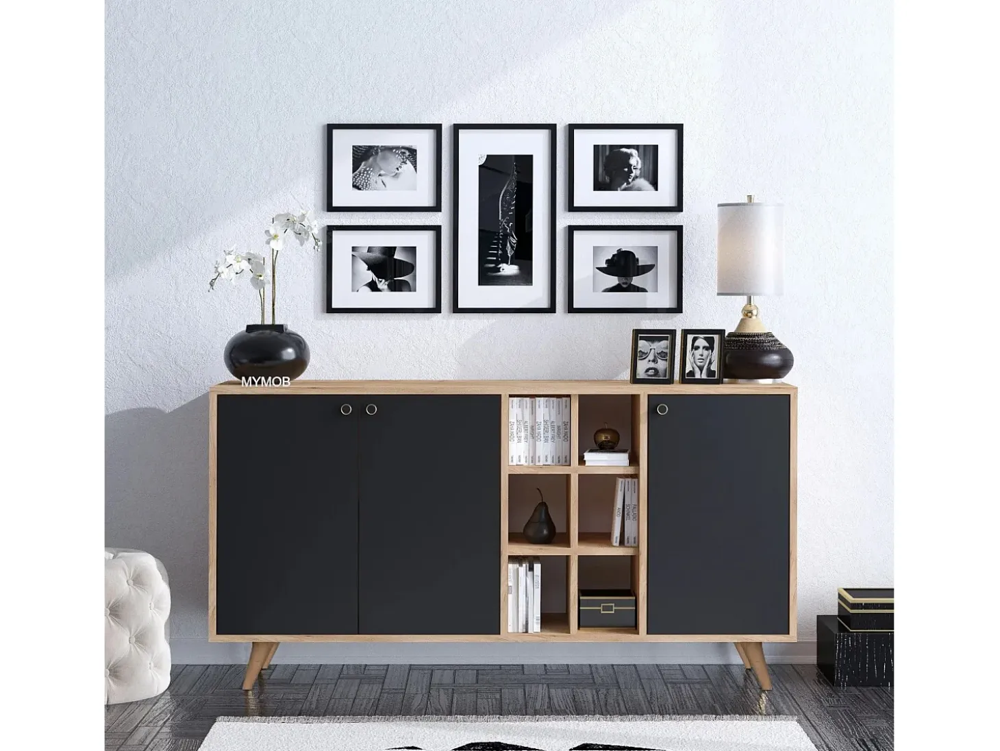 Aparador VEİT color roble Negro 140x89x40 cm
