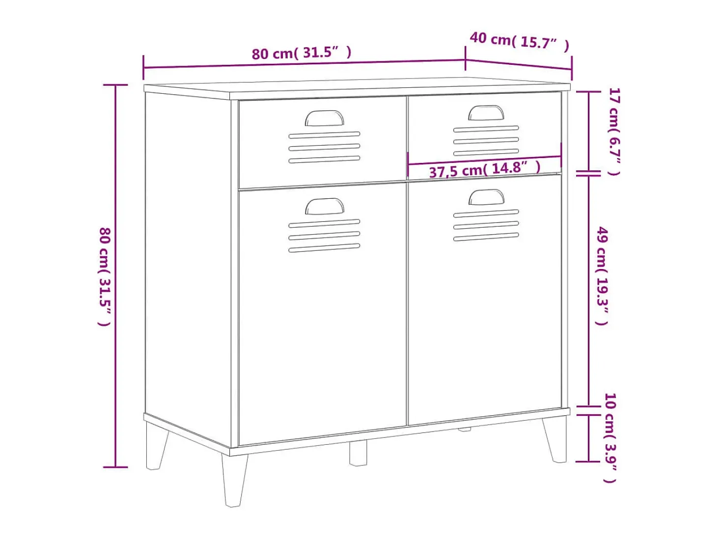 Aparador VIKEN madera maciza de pino blanco 80x40x80 cm