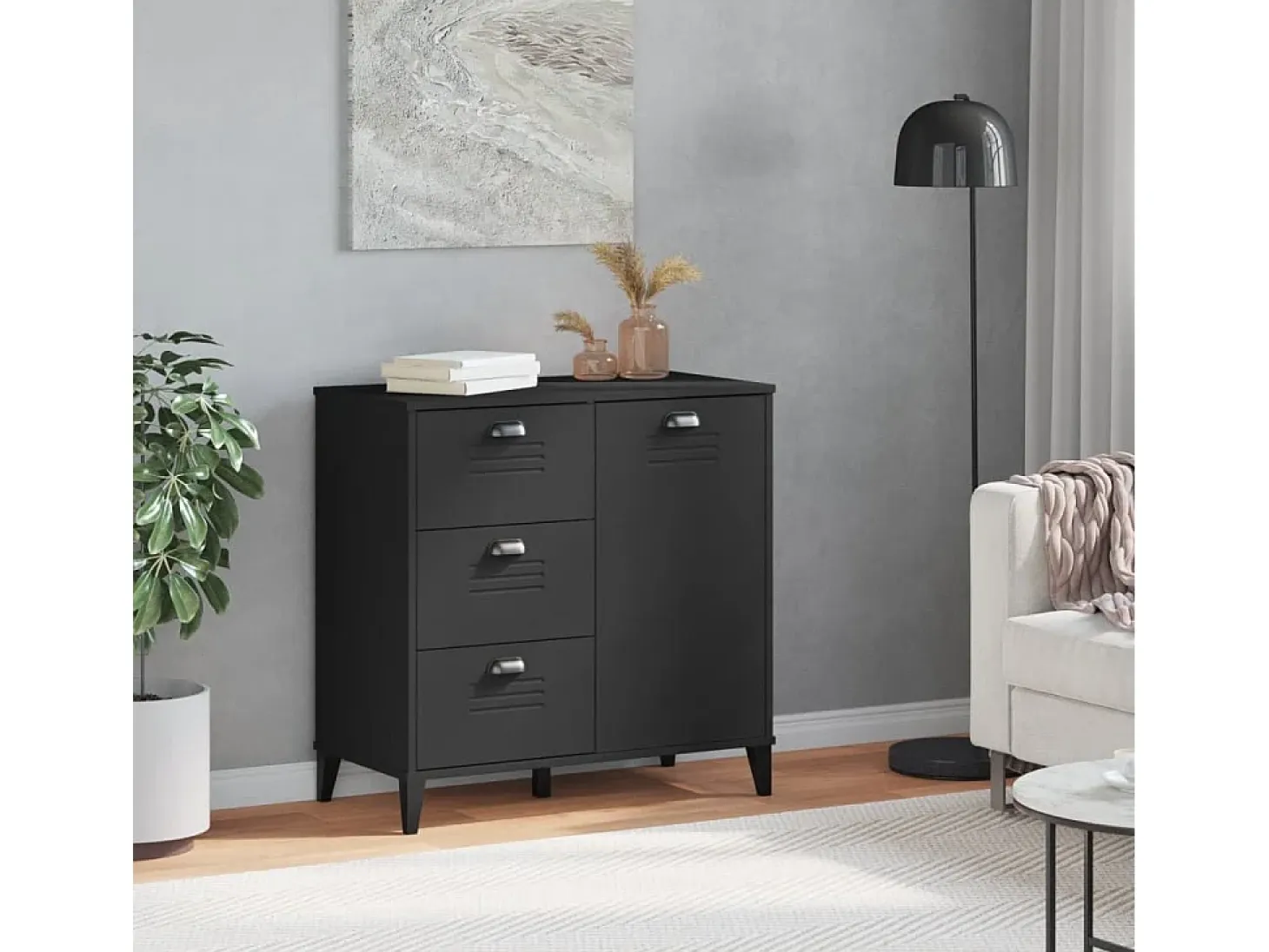 Aparador VIKEN madera maciza de pino negro 80x40x80 cm