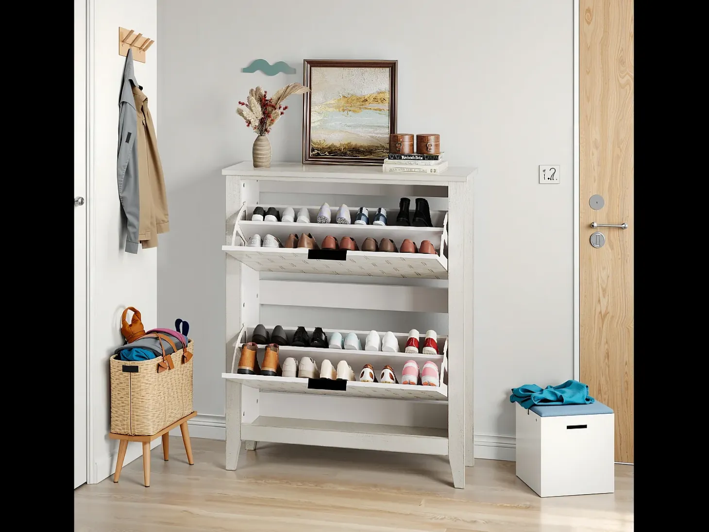 Aparador vintage con 2 cajones, MDF, blanco (80x24x97,5 cm)