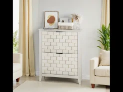 Aparador vintage con 2 cajones, MDF, blanco (80x24x97,5 cm)