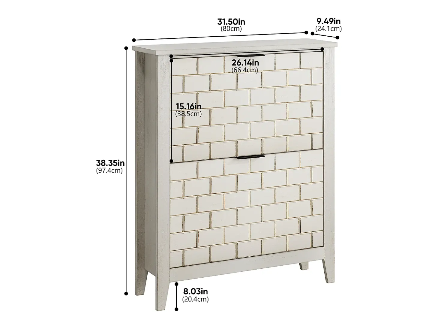 Aparador vintage con 2 cajones, MDF, blanco (80x24x97,5 cm)