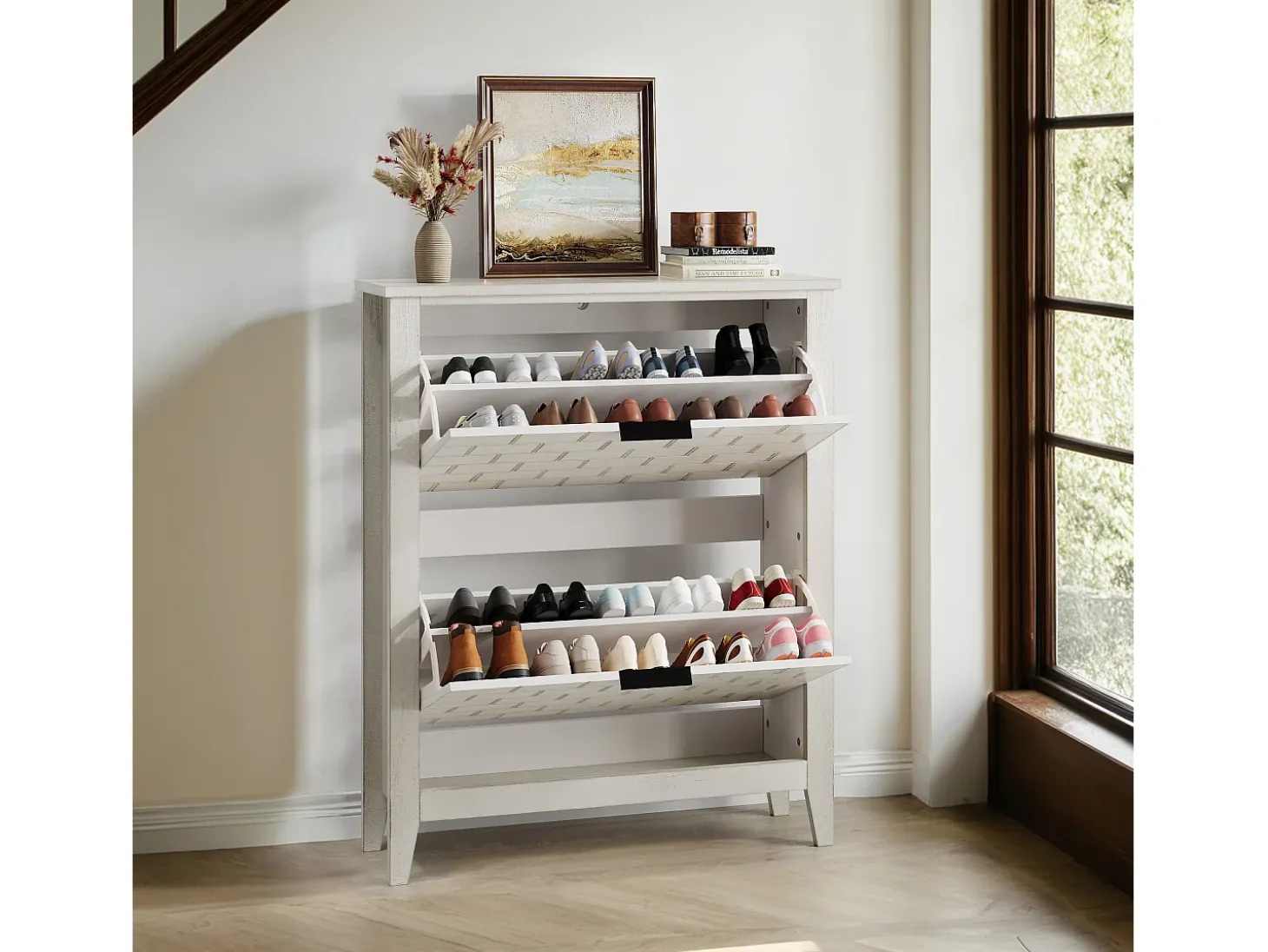Aparador vintage con 2 cajones, MDF, blanco (80x24x97,5 cm)