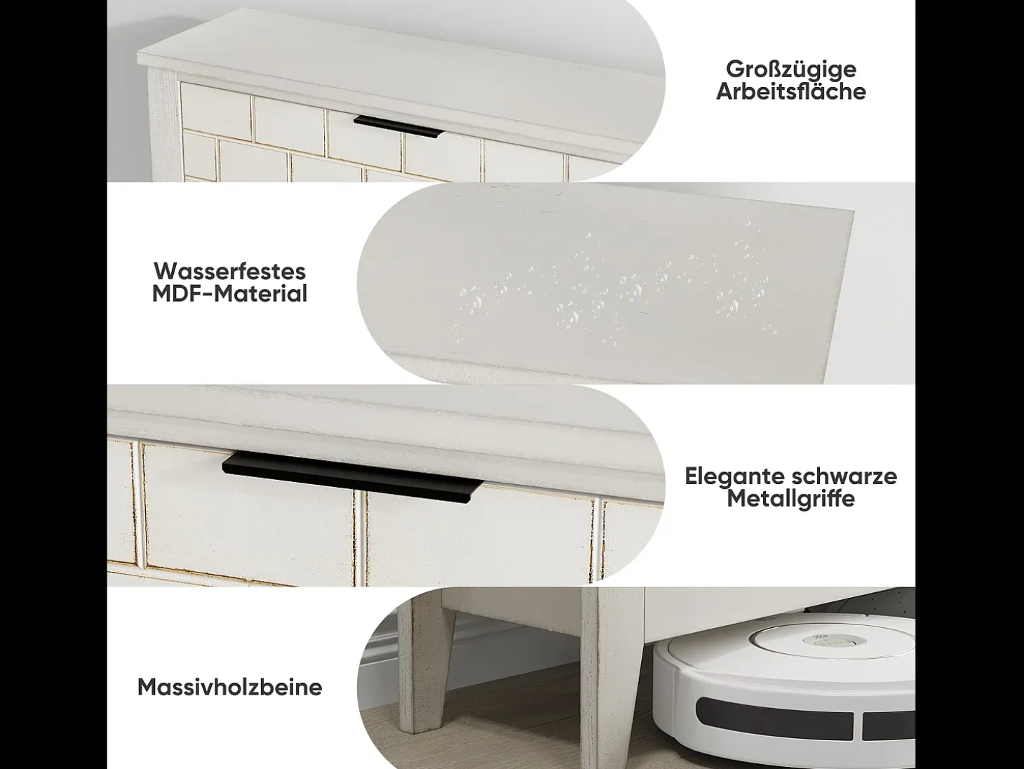 Aparador vintage con 2 cajones, MDF, blanco (80x24x97,5 cm)