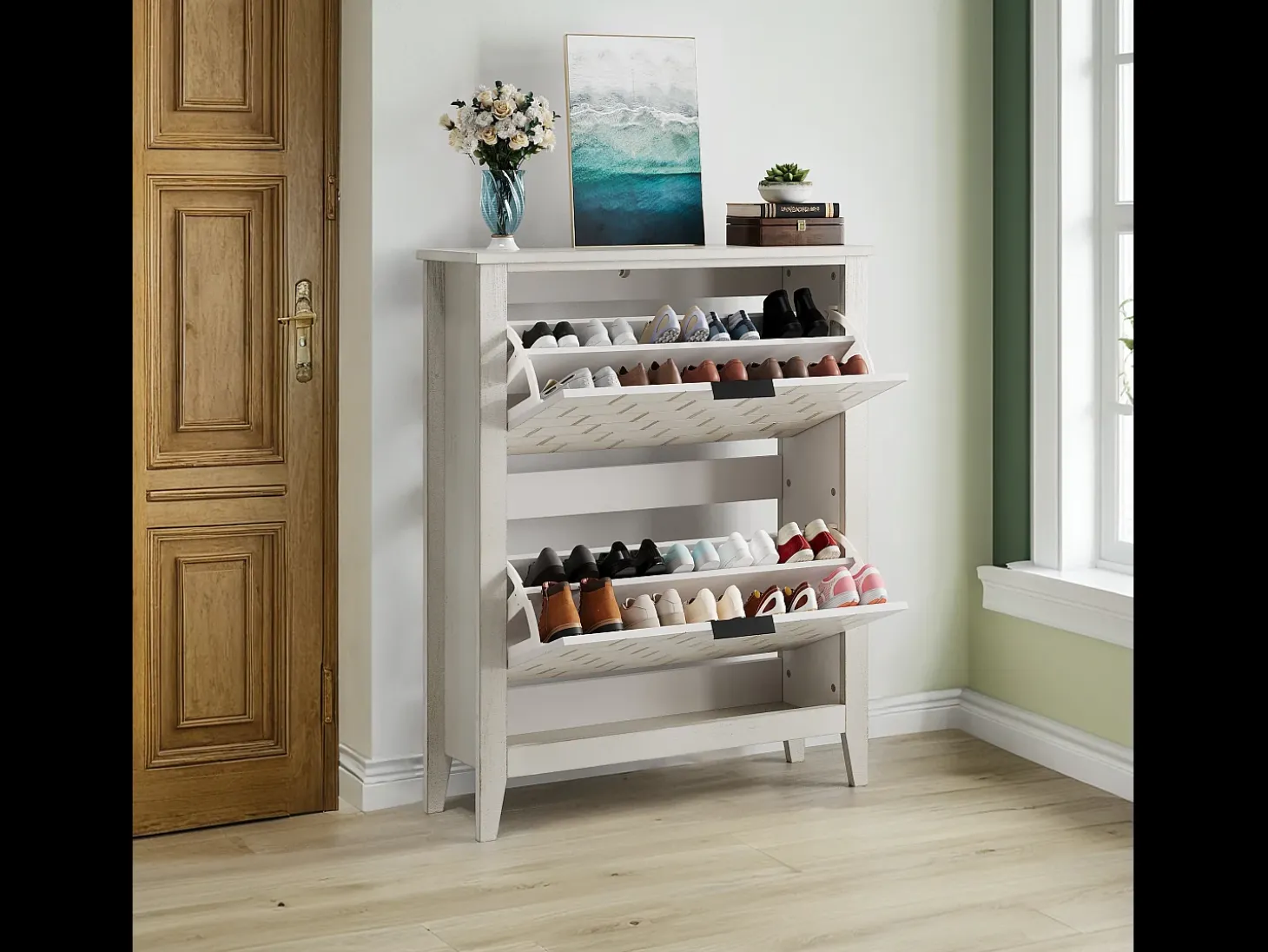 Aparador vintage con 2 cajones, MDF, blanco (80x24x97,5 cm)