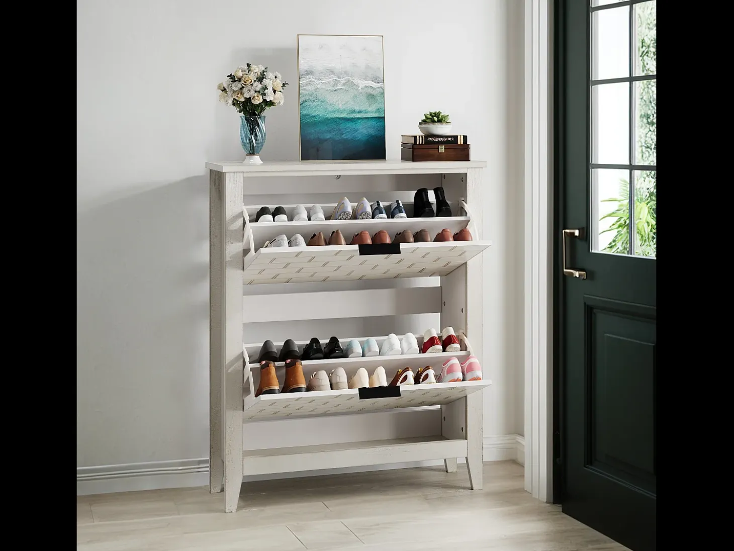 Aparador vintage con 2 cajones, MDF, blanco (80x24x97,5 cm)