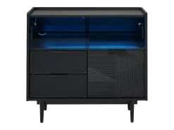 Aparador, vitrina con 2 cajones, 1 puerta de madera y 2 puertas correderas de cristal - 80 x 35 x 80 cm - Madera MDF - Negro