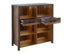 Aparador WINDSOR gris antracita y roble oscuro - 110 cm - 2 cajones, 6 nichos - 107 x 110 x 44 cm