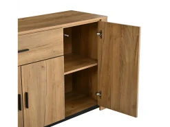 Aparador 160x40x75 cm - 4 puertas y 1 cajón - Estantes ajustables - Acabado de madera - Paneles de partículas - Natural