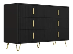 Aparador 120x40x77 cm - con 6 cajones - tiradores dorados - Negro