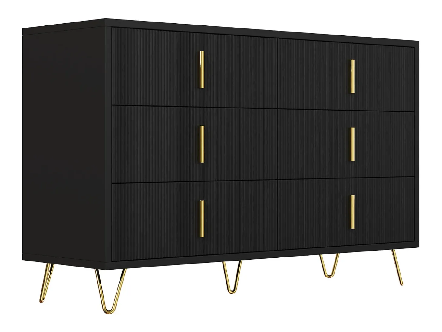 Aparador 120x40x77 cm - con 6 cajones - tiradores dorados - Negro