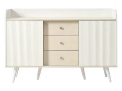 Aparador 117x40x80 cm - con 2 puertas y 3 cajones - color blanco y madera - para dormitorio y salón