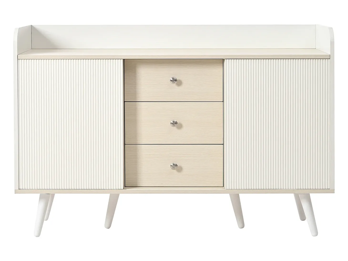 Aparador 117x40x80 cm - con 2 puertas y 3 cajones - color blanco y madera - para dormitorio y salón