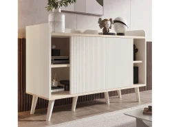 Aparador 117x40x80 cm - con 2 puertas y 3 cajones - color blanco y madera - para dormitorio y salón