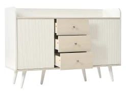 Aparador 117x40x80 cm - con 2 puertas y 3 cajones - color blanco y madera - para dormitorio y salón