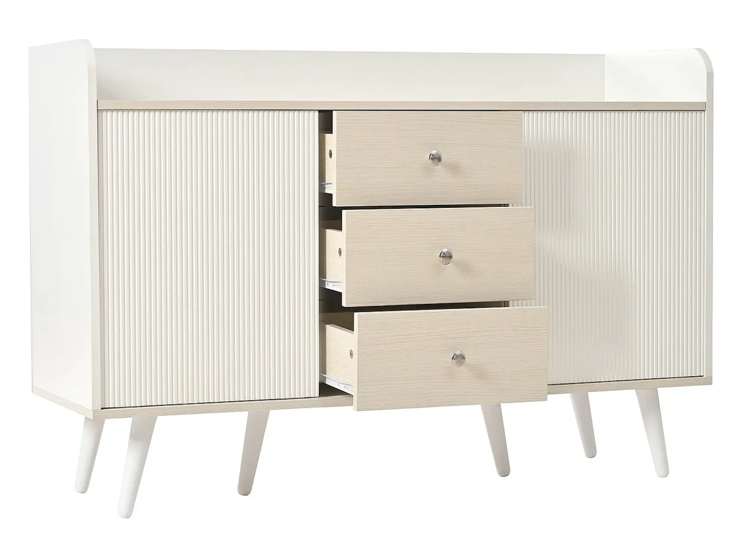 Aparador 117x40x80 cm - con 2 puertas y 3 cajones - color blanco y madera - para dormitorio y salón