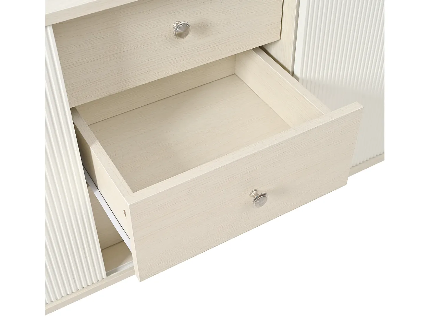 Aparador 117x40x80 cm - con 2 puertas y 3 cajones - color blanco y madera - para dormitorio y salón