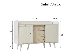 Aparador 117x40x80 cm - con 2 puertas y 3 cajones - color blanco y madera - para dormitorio y salón