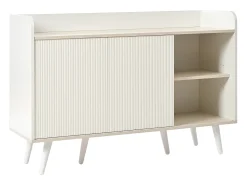 Aparador 117x40x80 cm - con 2 puertas y 3 cajones - color blanco y madera - para dormitorio y salón