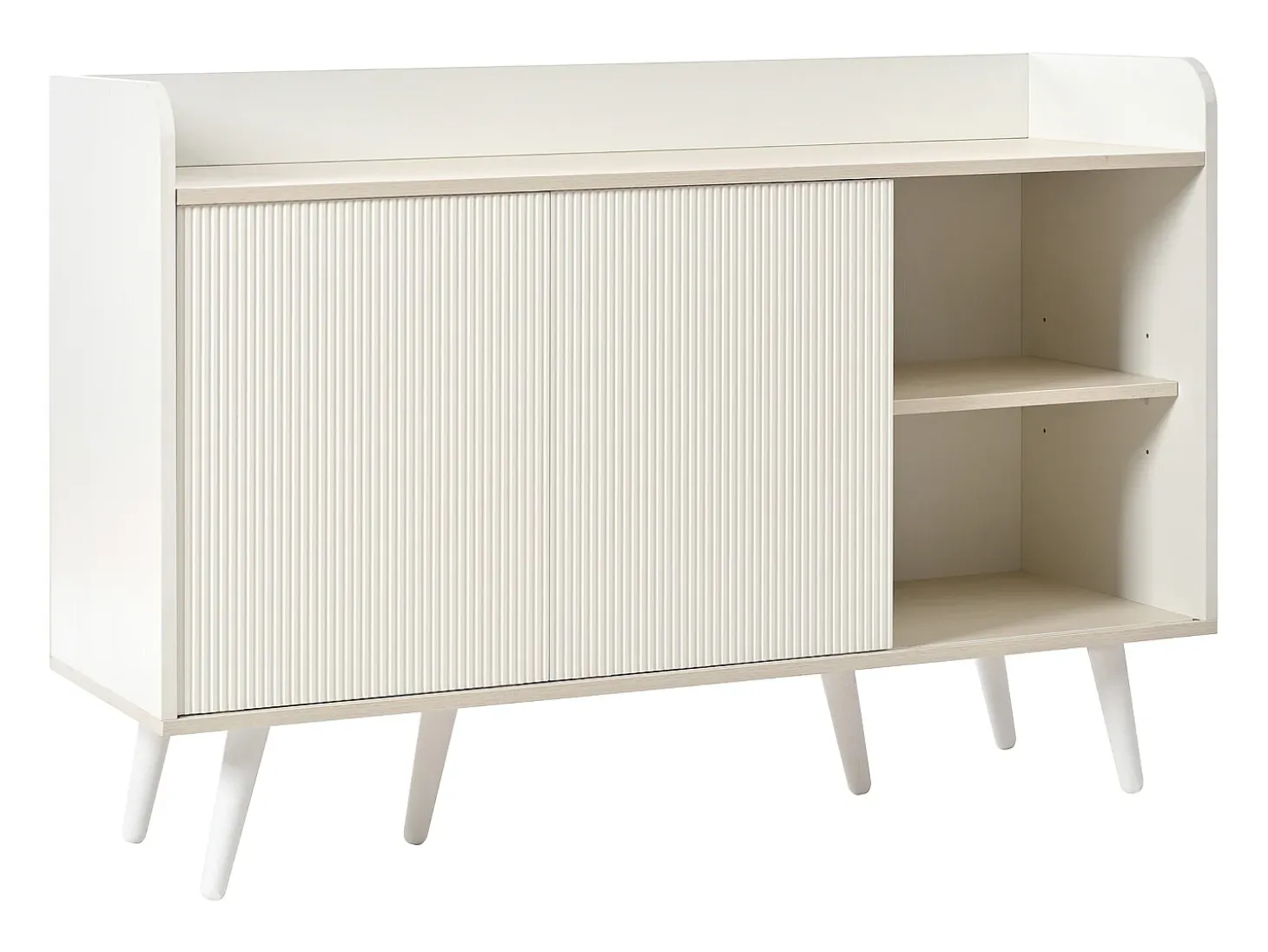 Aparador 117x40x80 cm - con 2 puertas y 3 cajones - color blanco y madera - para dormitorio y salón