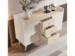 Aparador 117x40x80 cm - con 2 puertas y 3 cajones - color blanco y madera - para dormitorio y salón