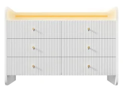 Aparador 120x40x75 cm - Mueble de almacenaje con iluminación LED y 6 cajones - blanco con diseño de ranuras onduladas - para salón y dormitorio