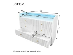 Aparador 120x40x75 cm - Mueble de almacenaje con iluminación LED y 6 cajones - blanco con diseño de ranuras onduladas - para salón y dormitorio