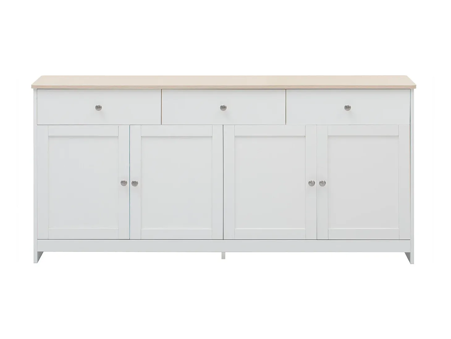 Aparador 160x37x75 cm con 4 puertas y 3 cajones de madera - Blanco y Natural