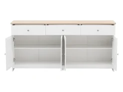 Aparador 160x37x75 cm con 4 puertas y 3 cajones de madera - Blanco y Natural